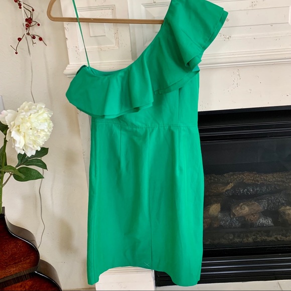 SOLD*NWT J. Crew Green One Shoulder Ruffle Dress - Picture 6 of 8